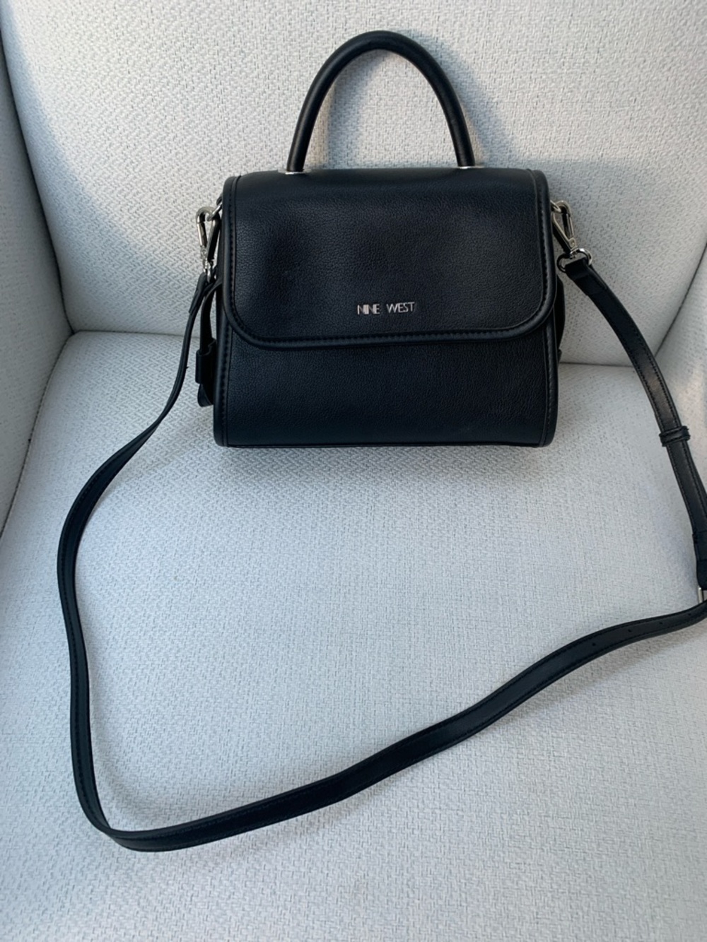 Nine West Black Leather Top-Handle Crossbody Bag
